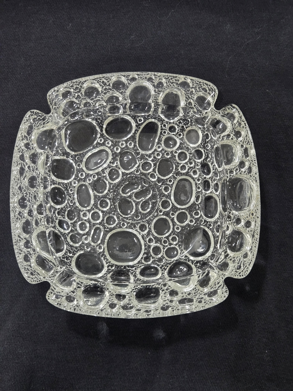 Vintage Glass Pebble Bubble Ashtray Textured Art Glass MCM 6"x6"